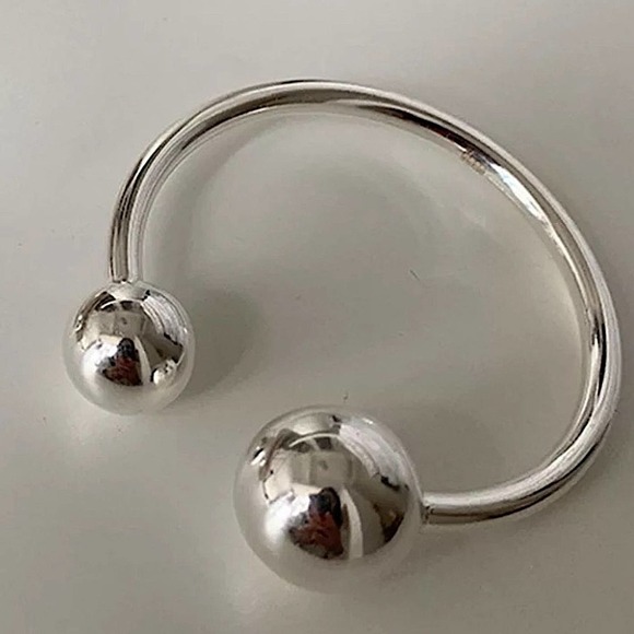 SILVER BALL BANGLE ADJUSTABLE BRACELET - Picture 6 of 6